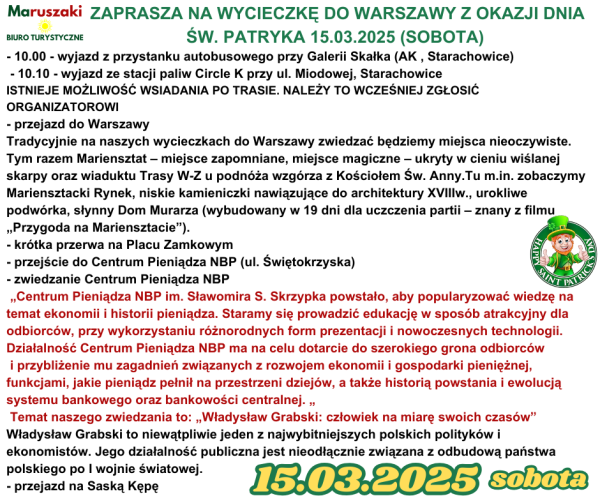 WYCIECZKA DO  WARSZAWY Z OKAZJI  DNIA ŚW. PATRYKA 15.03.2025 (SOBOTA) - obrazek 3